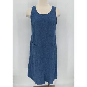 Pure Jill Womens Blue 100% Linen Pocket Mini Dress Size Medium Pockets Beachy